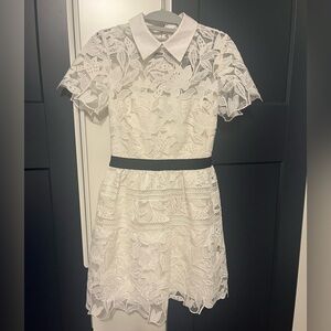 White Lace Self Portrait dress with Black Belt